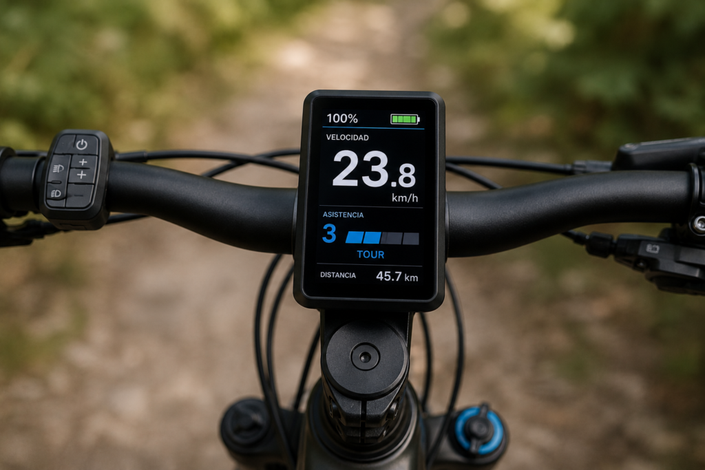 Pantalla display de bicicleta eléctrica con datos de asistencia